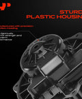 Close-up view of Front HVAC Heater Blower Motor With Fan Cage, sturdy plastic housing, precision injection molding.