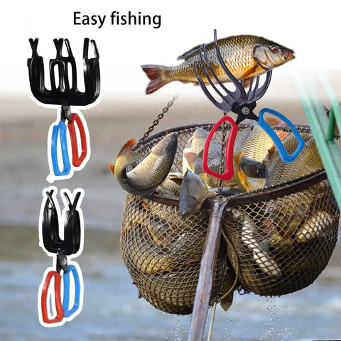 Two Pack 3 Claw Metal Fish Gripper Pliers Grabber Tool Secure Non Piercing Grip For Freshwater Fish shown with multiple fish