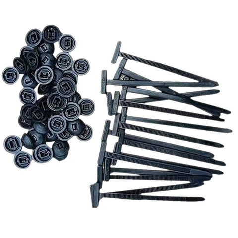 Nylon Cable Tie Buckle Kit For Auto Repair And Bumper Clips, showing black plastic rivets and wire tie fasteners in a pack of 100