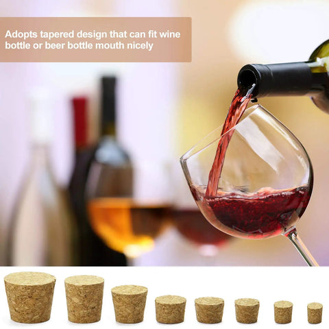 120 Piece 8 Sizes Tapered Cork Stoppers Set Natural Wood Wine Bottle Plugs For Wine Beer Liquor DIY Crafts Replacement Corks