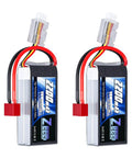 2S 2200mAh Shorty Lipo Battery 7.4V 50C With T Connector Soft Pack For 1 16th Slash RC Car 2 Pack front view