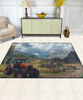 Farmhouse Tractor Area Rug 36x24 Inch Soft Non Slip Floor Mat For Living Room with tractor and barn scenery in home decor setting