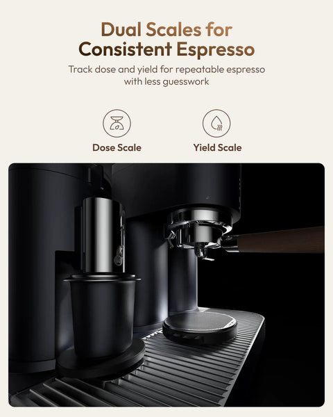 Game Changing Dual Boiler Espresso Machine With Integrated Precision Grinder And Dual Weight Sensors For Reliable Shot Prep And Silky Steamed Milk Anytime You Want To Chill And Sip showing dual scales for consistent espresso.