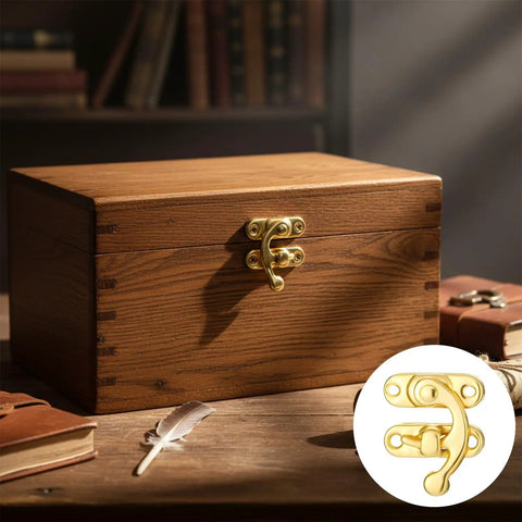 Hella Smooth Swing Arm Latches For Jewelry Boxes Top Shelf Antique Gold Clasps With No Sweat Setup On Mini Cabinets And Craft Drawers Totally Legit Vintage Hardware on wooden jewelry box.