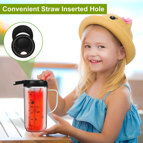 Child using Two Pack 22oz Tall Blender Cups With Handles And Flip Top To-Go Lids For 250W Magic Bullet MB1001 Blenders, BPA Free