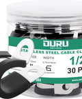 Half Inch Stainless Steel Rubber Coated Pipe And Wire Clamps Kit, 30 Pieces, Black, 13 Millimeter P Clamps, 304 Stainless Steel With Cushioned Rubber
