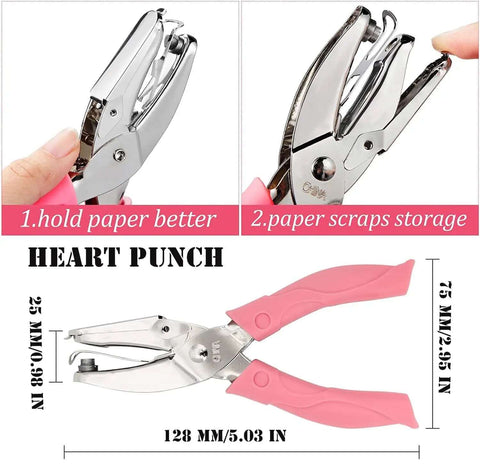 Heart Shaped Paper Punch Handheld Perforator For DIY Crafts And Scrapbooks Labels And Cards With Soft Grip Non Slip Handle. Size 75x25x128mm.