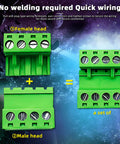 15 Pairs 4 Pin 5.08mm Pitch PCB Mount Screw Terminal Block Connector Kit With 15 4 Pin Plugs, featuring female and male heads in green.