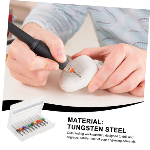 Person using 30-Piece Cobalt PCB Drill Bit Set For Circuit Board Engraving And Jewelry Crafting on stone with tungsten steel bits.