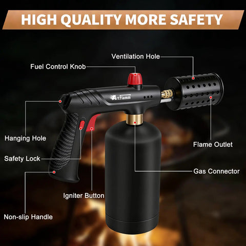 Powerful Propane Torch With Safety Lock And Adjustable Flame For Kitchen Grilling Sous Vide And Charcoal Lighter on display