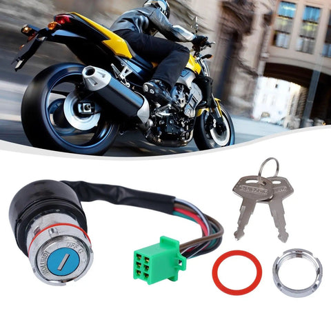 Motorcycle Ignition Key Lock Set For 12V Switches And 6 Wire Systems Dirt Bike Ignition Coil Lock Kit Replaces Faulty Ignition Switch Quick Install Ride Ready Secure Start For Unresponsive Engines, kit with keys and wiring harness