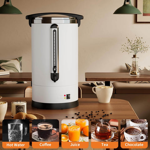 Massive 14L Electric Coffee Urn Double Wall Stainless Steel Commercial Beverage Dispenser on wooden table