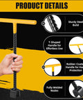 17 Inch Water Meter Key 4 Way Utility Tool With Three Quarter Inch Opening Premium Solid Steel Long Reach Shut Off Key For Deep Buried Valves Mains Easy Turn And Maintenance. T-shaped steel valve key with rubber-coated handle and welded head