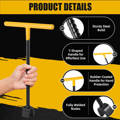 17 Inch Water Meter Key 4 Way Utility Tool With Three Quarter Inch Opening Premium Solid Steel Long Reach Shut Off Key For Deep Buried Valves Mains Easy Turn And Maintenance. T-shaped steel valve key with rubber-coated handle and welded head
