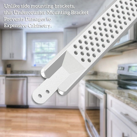 Heavy Duty 24 Inch Dishwasher Granite Mounting Brackets And Kit For Whirlpool W10426979 close-up of a robust undercounter bracket in a kitchen.