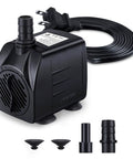 Go To Ultra Quiet Submersible Fountain Pump 220 GPH 15W with power cord and 3 nozzles for aquarium pond hydroponics.