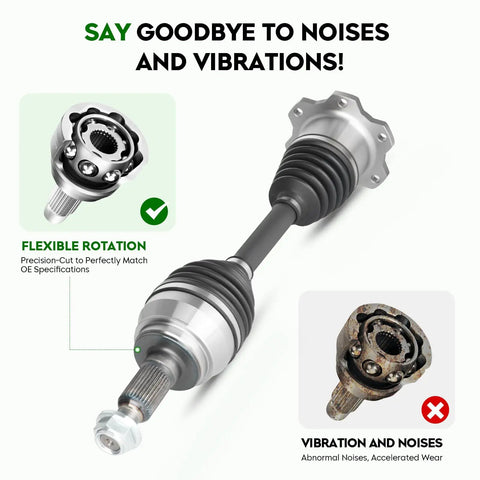 Pair Of Rock Solid Front CV Axle Assemblies Street Tough for Heavy Duty 4WD Trucks and SUV showing durable assembly and joints.