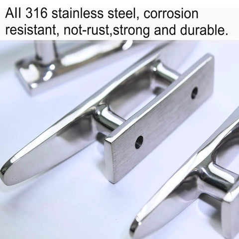 Open Base 316 Stainless Steel Boat Cleat For Mooring, 4 Inch Dock Cleat with Included Screws and Nuts, close-up view