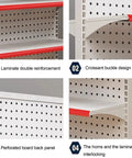 Beefy Five Tier Heavy Duty Steel Storage Shelf Rock Solid Rack For Kitchen Garage Or Retail Use With Foolproof Adjustable Levels Holding Ninety Kilograms Per Tier In Clean White Finish For No Fuss Home Organizing, showcasing laminate reinforcement and croissant buckle design.