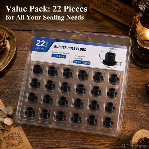 22 Pack Black T Type Silicone Hole Plugs 3/8 Inch Vulcanized Dustproof Sealing Stoppers for Cabinets in package