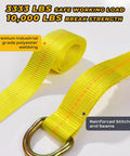 Heavy Duty Car Tie Down Straps For Trailers 2 Inch By 120 Inch With Flat Hooks 10000 Lbs Break Strength yellow webbing detail