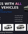 Image showing various electric vehicles compatible with Nacs To J1772 Ev Charging Adapter 60 Amp 240 Volt Level 2 Converter.