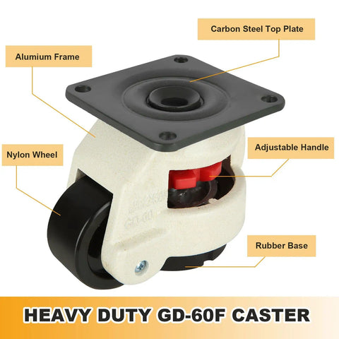 Heavy Duty Leveling Casters Set of 4 With 2200 Lb Capacity, Adjustable Height 3.2 to 3.6 Inches, Retractable Feet, Swivel Industrial Plate Caster Wheels for Workbenches, Machines, and Equipment