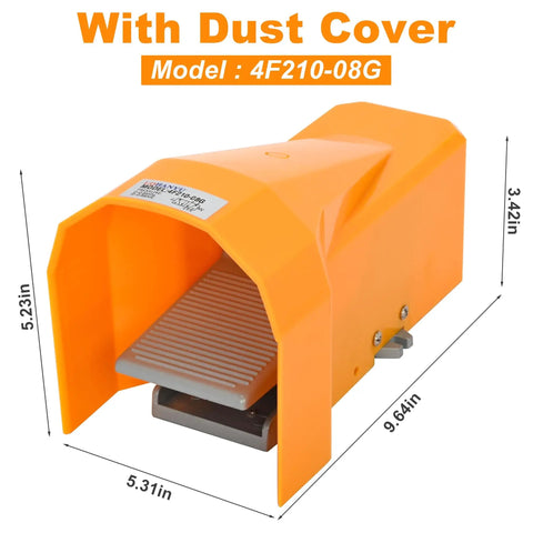 Pneumatic Foot Pedal Valve With Nonslip Surface, Momentary Two Position Five Way Foot Switch, Aluminum Alloy Construction, One Quarter Inch NPT Port, Pressure Control Air Switch For Hands Free Operation, Workhorse Foot Pedal with dust cover