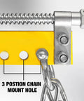 Close-up of Engine Hoist Shop Crane Engine Leveler 1500 Lbs Steel with chain mounts and bolts on yellow frame.