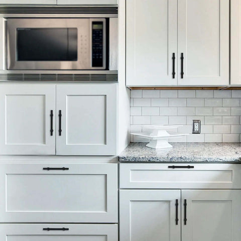 Dope Matte Black 10 Pack Cabinet Handles Five Inch Long Pulls For Kitchen Cupboards And Closet Drawers Heavy Duty Aluminum Zinc Alloy Hardware No Sweat Setup Top Notch Home Refresh Fresh Vibe Injection Straight Up Quality Fixtures on white cabinets.