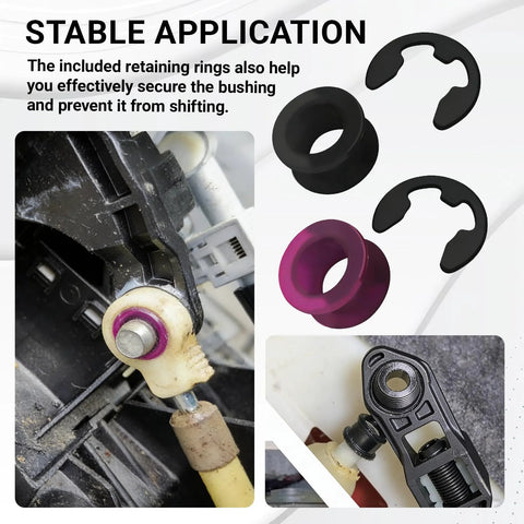 KoiLuvGo 2-pack shift cable bushing repair kit with purple and black bushings and retaining rings.