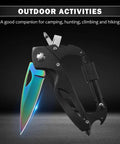 Must Have 6 In 1 Multitool Carabiner With Folding Knife And Bottle Opener, rainbow finish blade, EDC survival gear