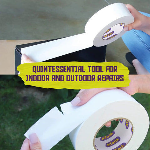 Two hands using Beast Tough White Duct Tape 3 Inch By 30 Yard Heavy Duty Waterproof Tape for repair indoors and outdoors.
