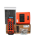 Six Button Industrial Wireless Crane Hoist Remote Control With 100 Meter Range, includes transmitter and receiver, IP65 rugged housing.