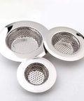 Three Pack Hair Catcher Drain Covers For Shower And Sink Universal Fit For Most Drains From 2.13 To 4.5 Inches in stainless steel.