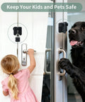 Lock Down Your Gates With These Tough As Nails 2 Pack Flip Latch Gate Latches Featuring A Built In Padlock Hole And Rust Proof Stainless Steel Build For Rock Solid Shed Barn Projects In Black, shown securing door for child and dog.