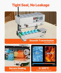 Heavy Duty Continuous Bag Band Sealer Machine With Digital Temp Control and Tough As Nails Stainless Steel Build displayed on a table with clear controls.