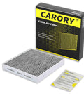Activated Carbon Cabin Air Filter For Hyundai Kia Genesis Cars That Blocks Dust Pollen Odors, shown with packaging and manual.