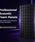 4 Pack Full Size 48X24 Acoustic Foam Panels Soundproof Wall Tiles in matte black, high-density for noise reduction and echo cancellation.