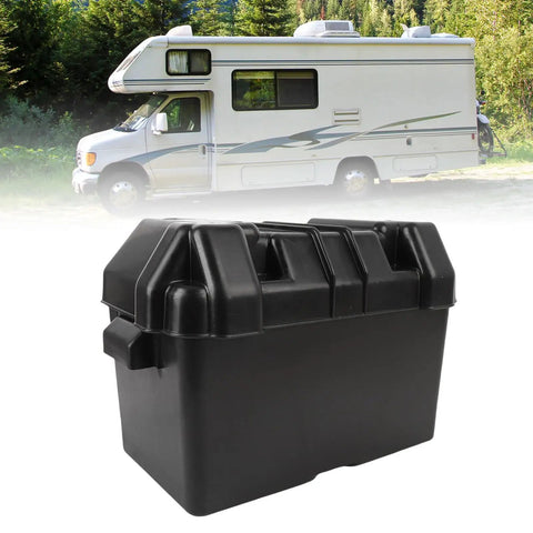 Heavy Duty Marine Battery Box Hella Durable ABS Shell Shockproof And Weatherproof 12V Battery Enclosure For RV Boat Trailer side view