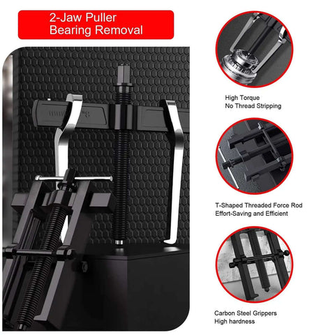Heavy Duty 2 Jaw Small Gear Puller With Self Locking Jaws And Extended Handle For Easy Wheel Bearing Removal And Industrial Maintenance Tasks, black steel