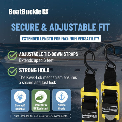Pro Series Kwik Lok Boat Tie Down Straps For Trailers With Boat Pads 2 Pack, adjustable straps and hooks with strong hold