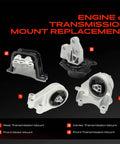 Built Tough Engine Motor Mount And Transmission Mount Kit Set Of 4 for Chevy Captiva Sport Equinox Gmc Terrain, showing mount types.