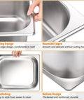 Collage of details from Eight Piece Stainless Steel Hotel Pan Set With Lids, showing pan edges, polish, and design features.