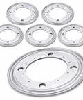 Built Tough Lazy Susan Hardware Six Pack, 9 Inch Turntable Bearings featuring several galvanized plates for shelving use.