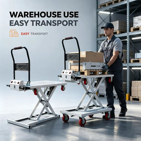 Heavy Duty Electric Hydraulic Lift Table Cart With Four Rock Solid Wheels And Anti Slip Platform Foldable Game Changing Power Roller For Shop And Garage Maintenance