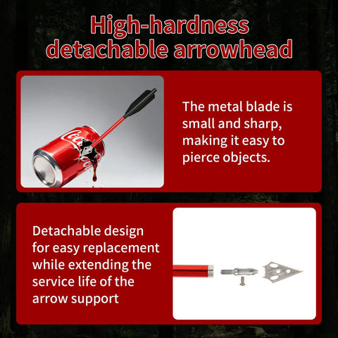 6.6 Inch Aluminum Mini Crossbow Bolts Set, 12 Pack, red arrow piercing soda can, detachable arrowhead with blade tips