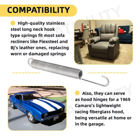 Rock Solid 7 Inch Heavy Duty Recliner Springs Replacement Kit Stainless Steel Couch Mechanism Parts Compatible With Lazy Boy Southern Motion Flexsteel Furniture To Get Your Living Room Back In Shape Fast, showing compatibility and use.