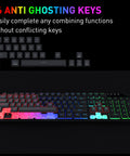 Dope Full Size Gaming Keyboard With Quick Turn Volume Knob, 104 Keys Wired PC Peripheral Featuring Fresh RGB Lighting And Crisp Feedback For Weekend Warriors, showing 26 anti ghosting keys.