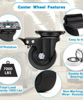 Dead Tough 4 Inch Heavy Duty Casters Set Of 4, 7000 Lbs Load Capacity Swivel Plate Wheels close-up features and locking mechanism.